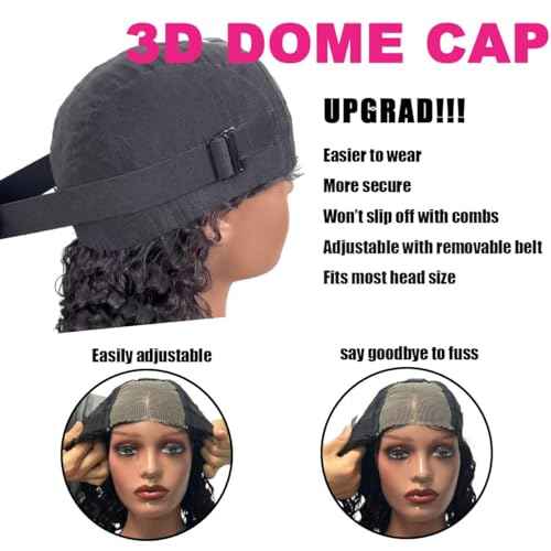 Wear and Go Glueless Wig Bob Wig Human Hair Glueless Wigs Human Hair Pre Plucked Pre-Cut for Beginners 180% Density Deep Wave Curly Lace Front Wig 16 Inch Natural Black