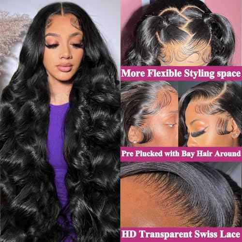 30 Inch 13x6 Lace Front Wigs Human Hair 200% Density Body Wave HD Lace Front Wigs Human Hair Pre Plucked Glueless Body Wave Lace Frontal Wigs Human Hair for Women