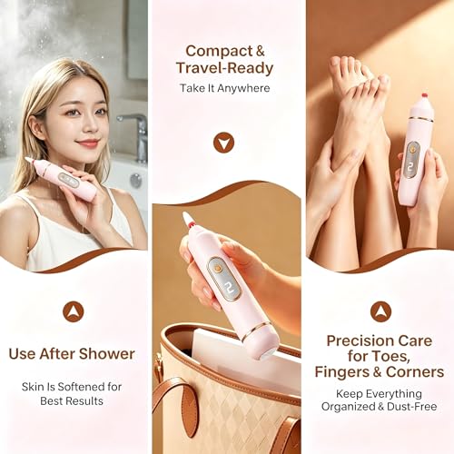 DMOPEOD Pink Electric Callus Remover for Feet, 2 Speeds & 5 Heads, Rechargeable & Washable