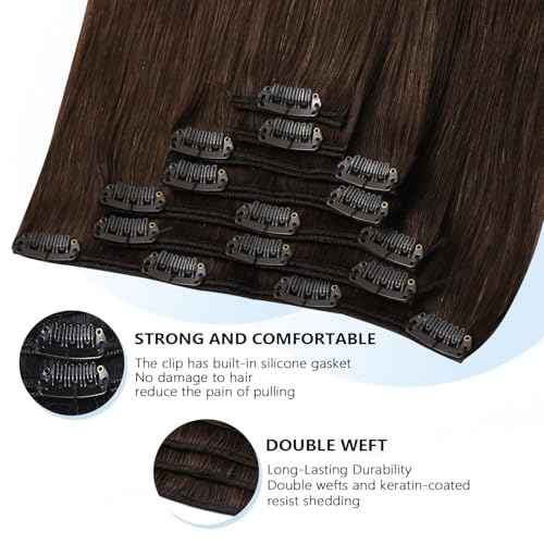 COOKAYU Clip in Hair Extensions Real Human Hair, Real Hair Extensions Clip in Human Hair Medium Brown Straight Hair 14inch 120g 7Pcs