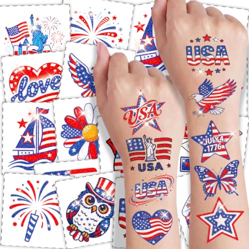 108 Glitter 4th of July Temporary Tattoos - Waterproof Patriotic