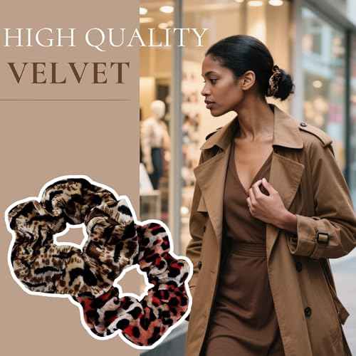 12 Pcs Scrunchies for Women, Girls Velvet Bulk Hair Scrunchie, Elastic Soft Ponytail Holder Hair Ties, Classic Hair Bands Perfect for Girls Hair Accessories(Leopard Print)