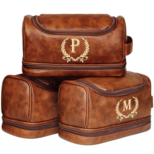 Personalized Toiletry Bag for Men, Gifts for Men, Custom Leather Mens Toiletries Travel Kit, Customize Shaving Bags, Men's Gift Ideas for Christmas, Anniversary, Birthday, Dad, Grandpa, Lover(P)