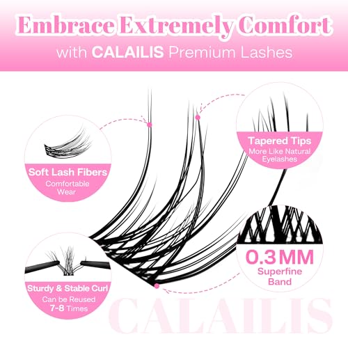 CALAILIS Lash Clusters DIY Eyelash Extensions 132pcs Natural Cluster Lashes Mega Volume Individual Lashes Wispy Eyelash Clusters(DUO14,D-10-16MIX)