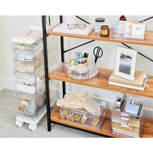iDesign The Sarah Tanno Collection Plastic Cosmetic Drawer Organizer, Clear/White Large