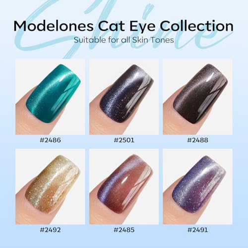 Modelones Cat Eye Gel Nail Polish Set A-Iridescent Magnetic 6 Colors, 7ml each (Variation: A-Iridescent Cat Eye-1)