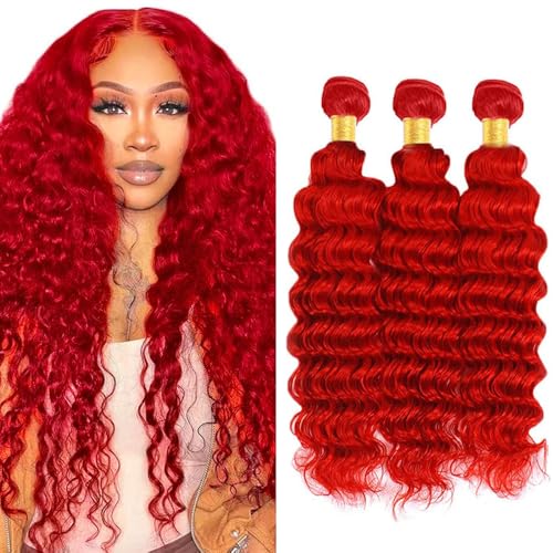 DiexrLamx 24-28 Inch Fire Red Deep Wave Hair Bundles - 3 Packs