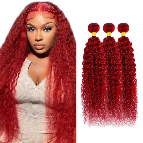 Red Kinky Curly Human Hair Bundles - 26 28 30 Inch