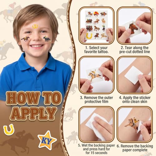 96 PCS Horse Racing Temporary Tattoos for Kids