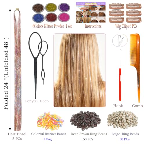 Peach Pink Hair Tinsel 48" Galaxy Fairy Hair Extensions