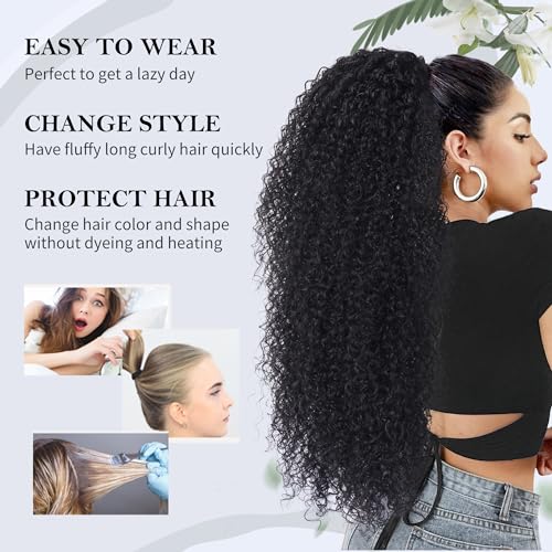 27 Inch Drawstring Ponytail Extension Deep Curly Black