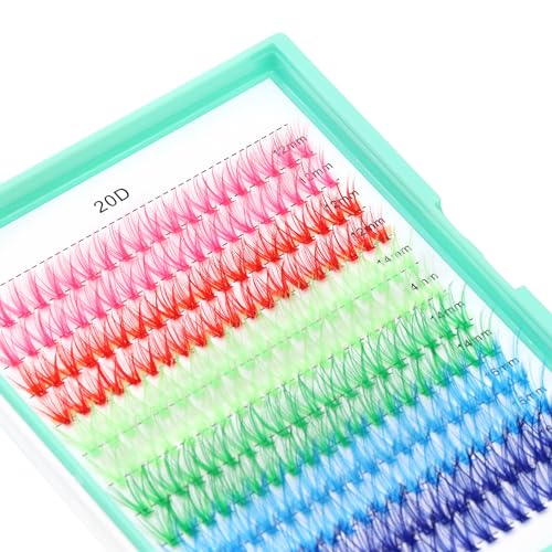 Bodermincer Black/Colored Cluster Lashes 240pcs 20D/40D DIY Eyelash Extension D Curl Long Individual Lashes Mixed Tray Faux Mink Lash Clusters Extensions 8-22mm (20D Colored 12-14-16mm Mixed)