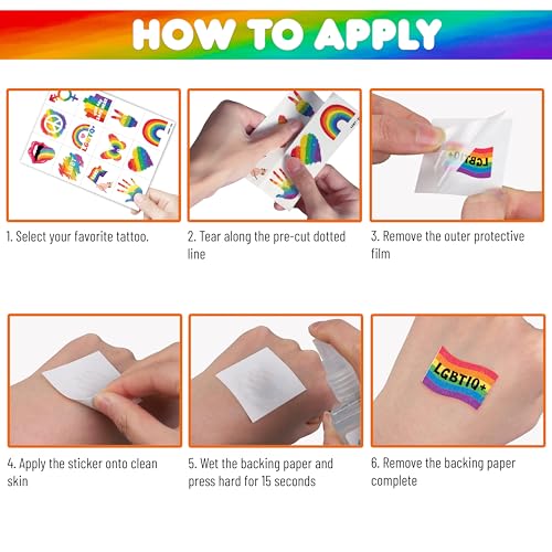 96PCS Happy Pride Month LGBT Rainbow Flag Pre-Cut Temporary Tattoos for Kids | Super Cute Themed Birthday Party Favors, Supplies, Decorations, Fake Tattoo Stickers, School Rewards & Gifts Boys & Girls