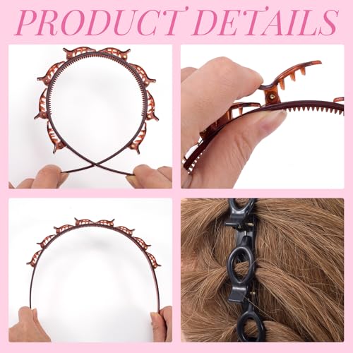 PAGOW 2-Pack Vintage 90s Headband Clips for Women - Black & Dark Brown