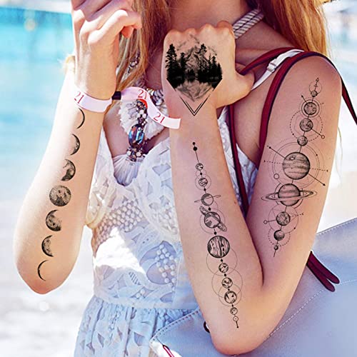 33 Sheets Temporary Tattoos - Outer Space & Geometric Designs for Kids & Adults