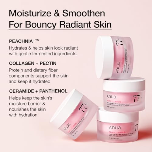 Anua Peach Niacinamide Cream, Face Moisturizer for Dry Skin with Vitamin B12, Collagen, Ceramide, Panthenol, Korean Skin Care for Glass Skin (50ml, 1.69 fl.oz.)