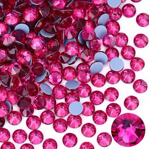 Novani Hotfix Rhinestones 1440pcs Fuchsia Round Iron on Rhinestone Style 2088 Sparkly Crystal Gemstones for Fabric and Crafting, SS20 (4.6-4.8mm)