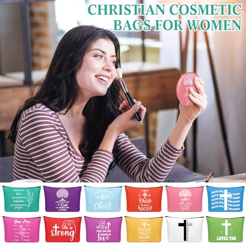 24 Pcs Christian Religious Gifts for Women Mothers Day Christian Gifts Bulk Canvas Makeup Bags Verse Bible Compact Mirrors Inspirational Church Party Favors for Ladies Mother Sister