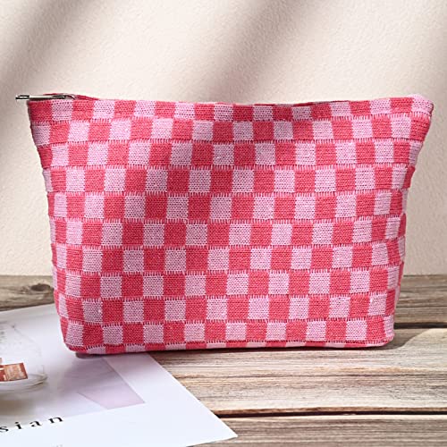 2-Pack Checkered Makeup Bag Large Canvas Travel Cosmetic Organizer