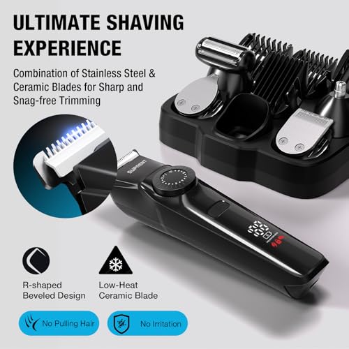 SUPRENT Beard Trimmers for Men - All-in-One Mens Grooming Kits with 40 Precision Dials£¬Waterproof Adjustable Trimmers for Hair, Beard, Face, Nose & Body, USB-C Rechargeable, 3.5H Running Time (Black)