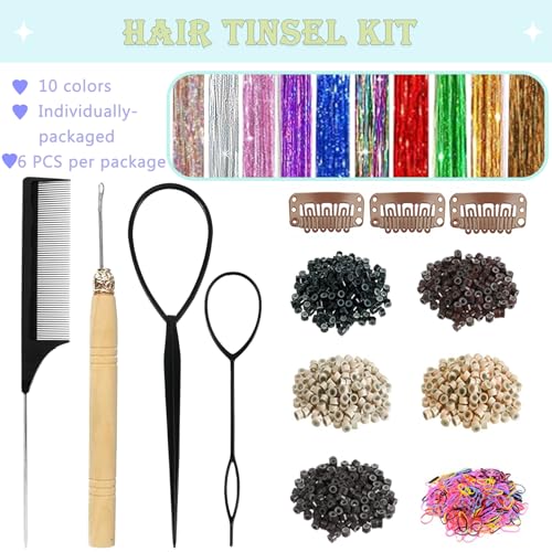 LEDIZE Red Hair Tinsel Kit for Girls & Women Fairy Glitter Extensions - N/Red