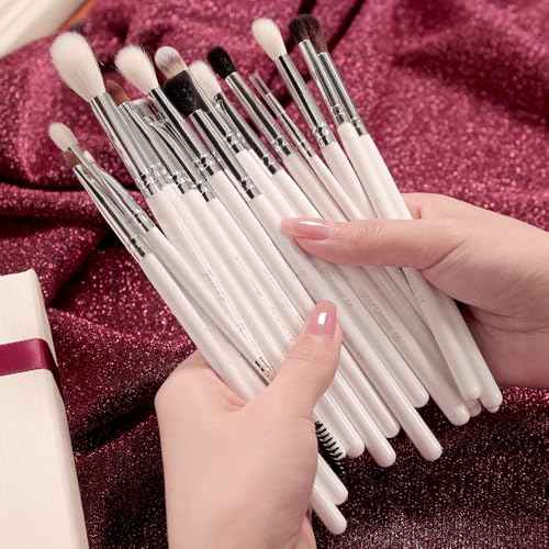 Bueart Design 16Pcs Essentials Pro Grade Makeup Brush Set For Eye Eyeshadow Blending,Brows,Liner, With Natural Hair, Premium Goat and Pony Hair