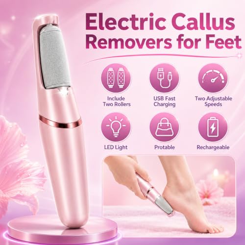 MUSICRAB Electric Callus Remover - Rechargeable Foot File with 2 Speeds & 2 Grinding Heads