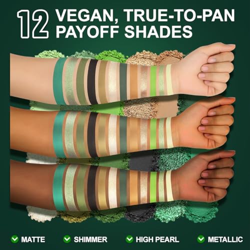 Olive Green Eyeshadow Palette - 12 Colors Pigmented Matte & Shimmer