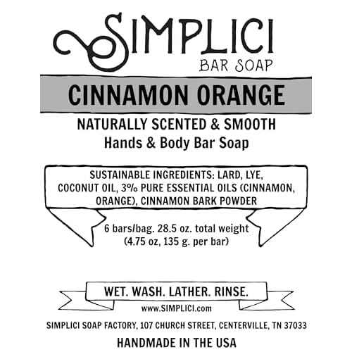 Simplici Cinnamon Orange Natural Soap (smooth + pure essential oils) 6 Bar Value Bag. Palm Free.