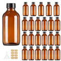 4oz (24 Pack) Amber Boston Round Glass Bottles with Black