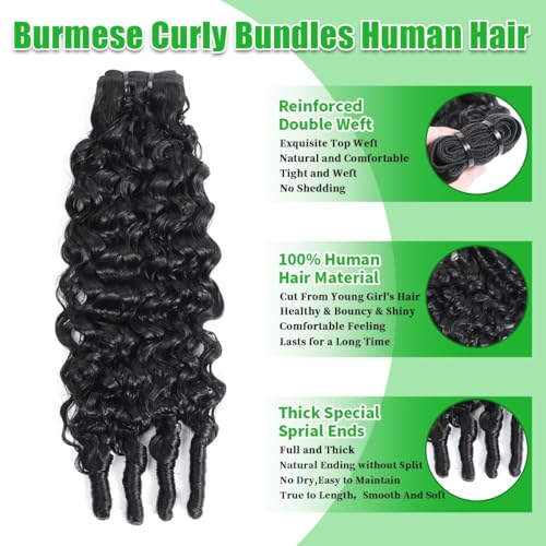 Nidoneld Burmese Curly Human Hair Extensions 14 Inch Natural Black 15A Virgin Remy Hair Bundles
