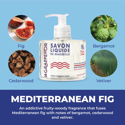 La Grappe d'Or Mediterranean Fig Marseille Hand Soap with Essential Oils | Handmade in France from Moisturizing Organic Olive & Coconut Oil | Natural, Cruelty-Free & Vegan, 11.10 oz Liquid