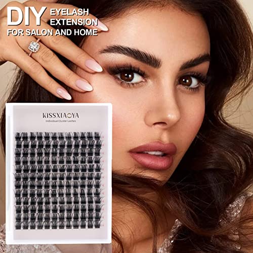 KISSXIAOYA Cluster Lashes Extensions, 144Pcs Individual Cluster Lashes D Curl 14mm, Wide Stem Cluster Eyelashes Soft Natural False Eyelashes Cluster DIY Eyelash Extension At Home (144pcs, 14mm)