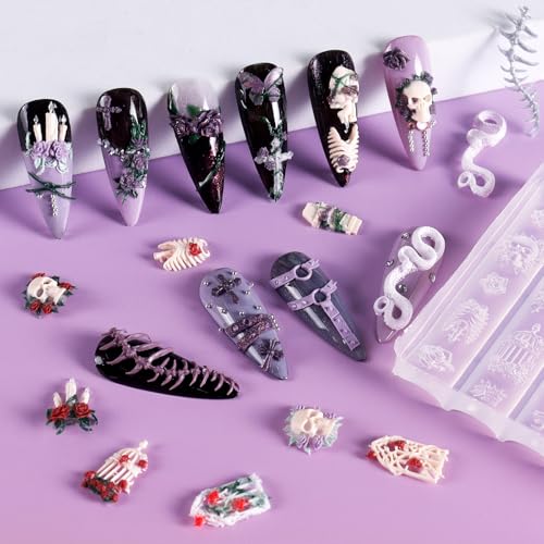 Laza Gothic 3D Skull Rose Nail Art Molds Set with Carving Tools