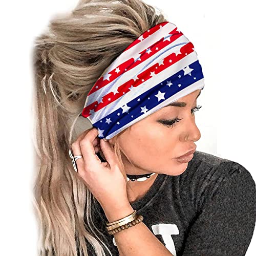 DIUEWOW 2 Pieces Patriotic Headbands American Flag Hair Band 4th of July Independence Day Headwraps Elastic Wide Head Band Supplies Workout for National Day Running Stretchy Twisted Hair Band