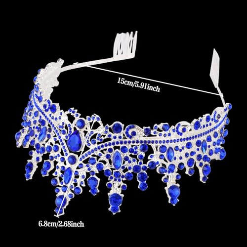 CURASA Royal Blue Crystal Tiara Crown for Women - Perfect for Weddings & Birthdays