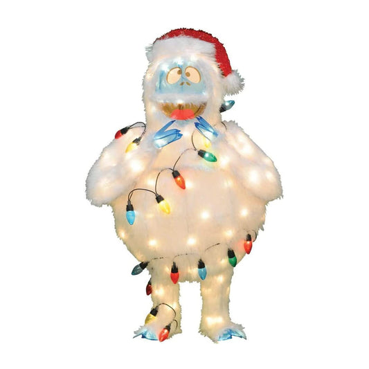 ProductWorks 32 Inch Rudolph Pre Lit Bumble the Abominable Snowman Monster Santa Hat Outdoor Holiday Lawn Yard Decoration with 80 Lights and Stand