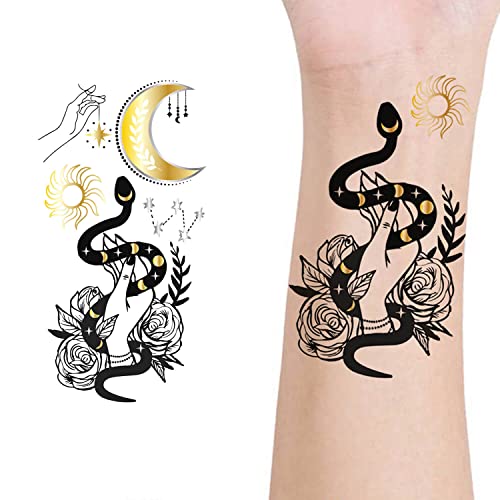 Gold Temporary Tattoos 18-Pack Waterproof Metallic