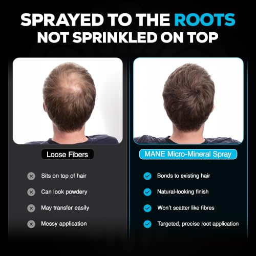 Mane Micro-Mineral Thickening Spray & Root Touch Up – Black, 200 ml (6.76 fl oz) for Fine & Thinning Hair