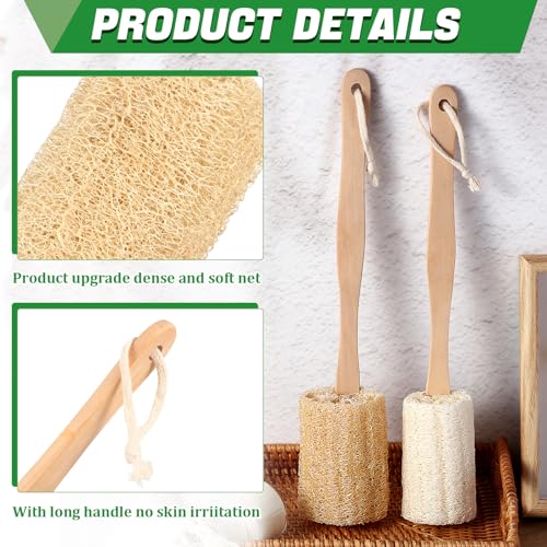 Bokon 4 Pack Natural Exfoliating Loofah Bath Back Brush Loofah Back Scrubber Long Handle for Shower Exfoliating Body Scrubber Luffa Sponge on a Stick for Men and Women, Cleans Hard to Reach Areas