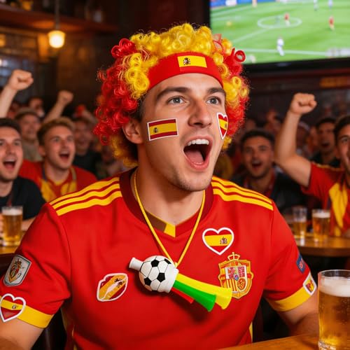 AXEN Afro Wig Fan Kit with National Tattoos & Stadium Horn