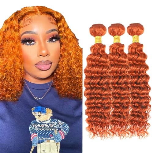 Ginger Deep Wave Human Hair Bundles 12-16 Inch | AuokMar 3 Pack 350g