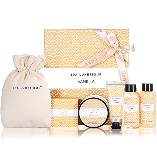 Spa Luxetique Spa Gifts For Women 6pc Vanilla Gifts Set For Women With Body Lotion, Shower Gel, Bubble Bath, Hand Cream, Bath and Body Gifts Set, Birthday Gifts for Women, Spa Set Self Care kit