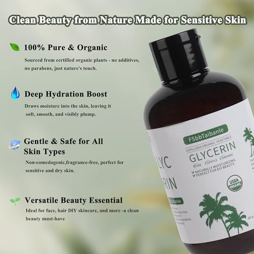 Organic Vegetable Glycerin ? USDA Organic Certified, 100% Pure, 6 Fl Oz ? Natural Skin & Hair Moisturizer ? Ideal for DIY Beauty, Soaps, Lotions & More ? Non-GMO, Palm Oil Free