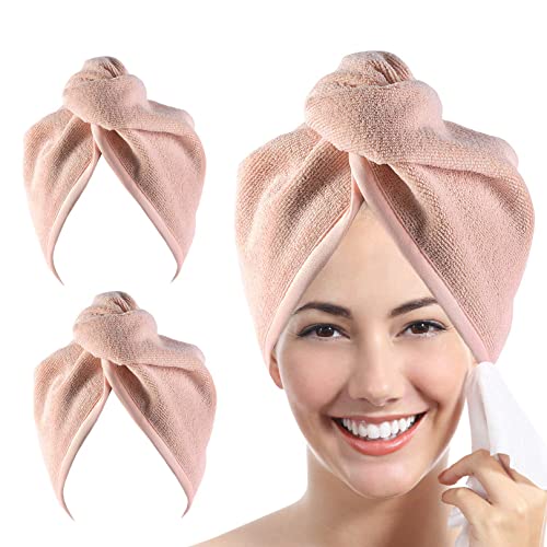 YoulerTex Microfiber Hair Towel 2-Pack - 10x26 Turban Wraps