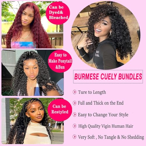 Burmese Curly Human Hair 3 Bundles (14 16 18) 100% Virgin