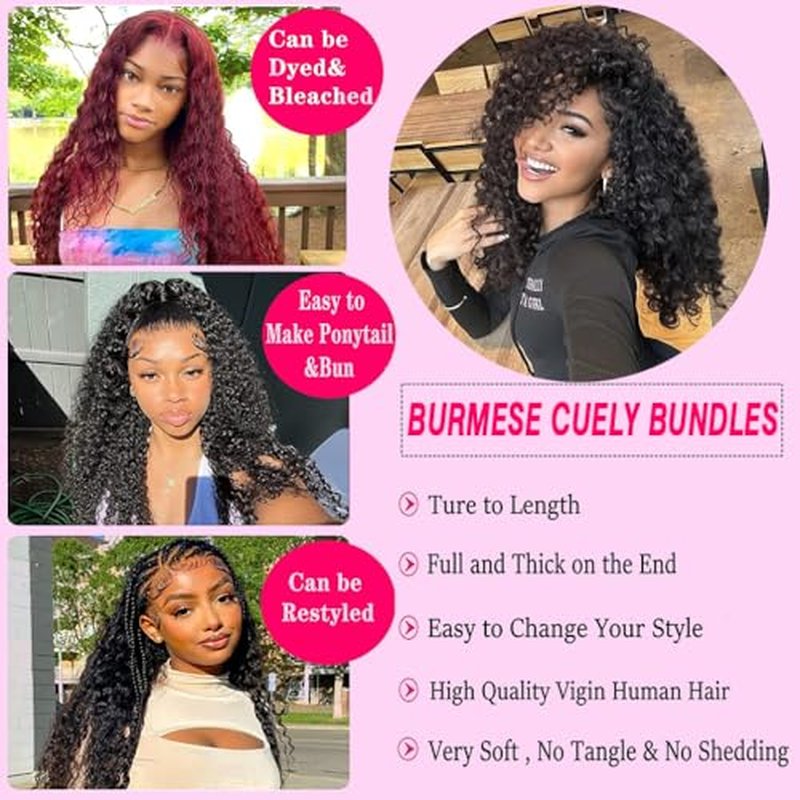 Burmese Curly Human Hair 3 Bundles (14 16 18) 100% Virgin