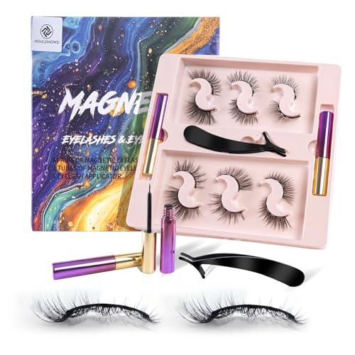Magnetic Eyelashes Kit - 6 Reusable Pairs with Eyeliner Applicator