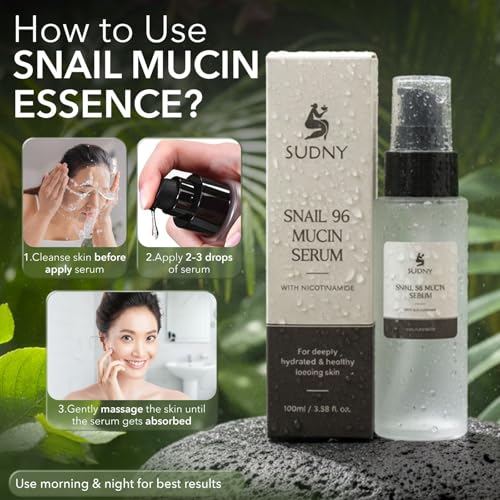 Snail Mucin 96% Repairing Essence with Niacinamide, Aloe Vera & Glycerin - Snail Mucin Serum to Hydrate & Repair Dull Skin & Fine Lines- Gentle Skincare Serums with Snail Serum for Everyday Care