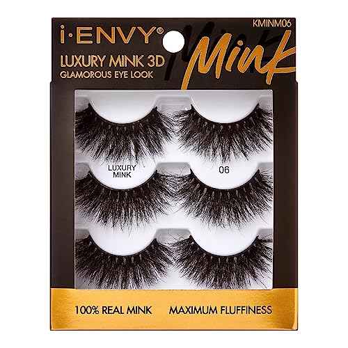 i-ENVY False Lashes, Mink 3D Lashes Value Pack Real Mink Maximum Fluffy Wispy Luxury Glamorous Natural Look Reusable Eyelashes (06)